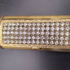 Vintage Brass Scrolled Frame Handbag Dance Purse Rhinestone lid